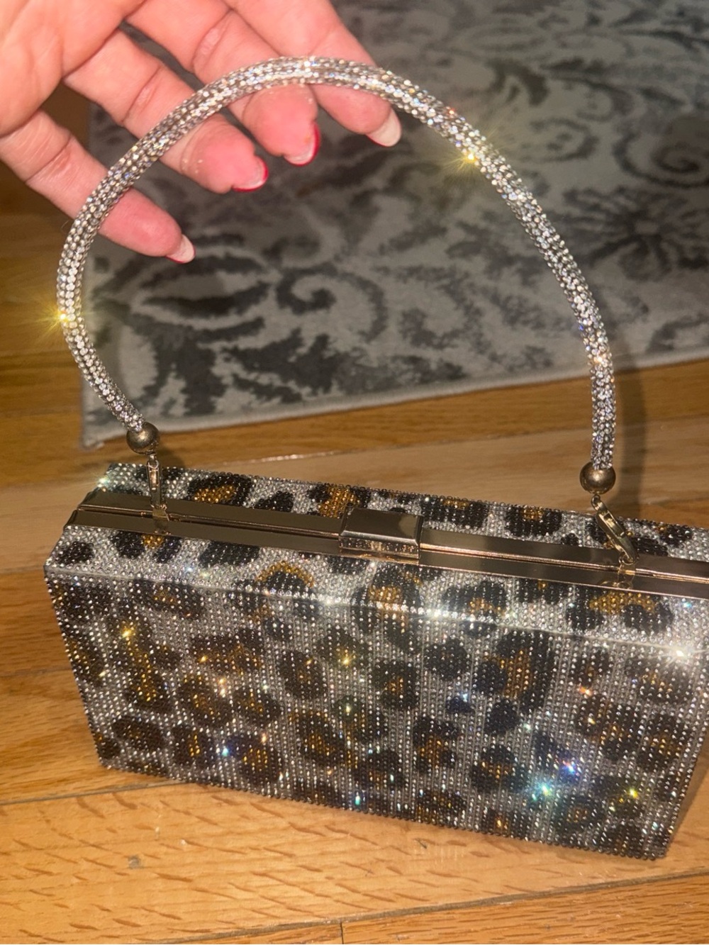 Leopard Crystal Box Clutch - Gold & Black